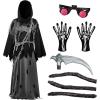 imageSpooktacular Creations Glowing Eyes Grim Reaper Costume for Kids Halloween Costume for Boys Halloween Dressup PartyGrey