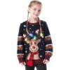 imageJOYIN Kids Christmas Ugly Sweater LED Light Up Reindeer Xmas Sweater Builtin Light Bulbs for Boys Girls Black Medium