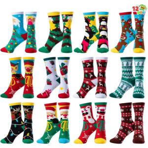 imageJOYIN 12 Pairs Christmas Cute Socks Holiday Warm Soft Cotton Socks for Winter Christmas Holiday or Birthday Gift