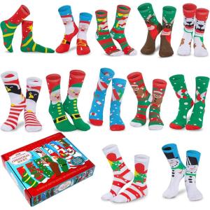 imageJOYIN 12 Pairs Christmas Socks Warm Soft Cotton Christmas Crew Socks for Women Holiday or Birthday Gift