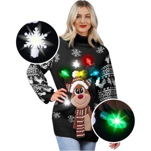 imageJOYIN Ugly Christmas Sweater for Women Light Up Long Xmas Sweater for Women Novelty Christmas Sweater Pullover for PartyBlack