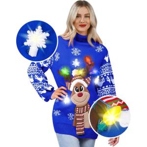imageJOYIN Ugly Christmas Sweater for Women Light Up Long Xmas Sweater for Women Novelty Christmas Sweater Pullover for PartyBlue