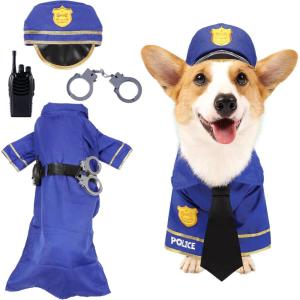 imageSpooktacular Creations Halloween Dog Pet Police Costume Shirt with Belt Handcuffs Walkie Talkie for Halloween Dressup Party Role Play Carnival Cosplay Holiday Decorations Clothes XLargeLarge