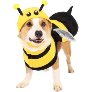 imageSpooktacular Creations Pet Dog Bee Costume with 3D Bee Hat Silver Wings for Halloween Dressup Party Role Play Carnival Cosplay Holiday Decorations Clothes MediumXLarge