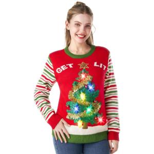 imageWomens LED Light Up Get Lit Christmas Tree Ugly Christmas Sweater