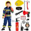 imageSpooktacular Creations Halloween 14PCS Firefighter Costume for Kids Boys Fireman Costume with Toys Set for Toddler RolePlayBlue