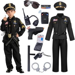 imageSpooktacular Creations 14PCS Halloween Police Costume for Kids Police Officer Costume for Boys Toddler RolePlay PartyBlack
