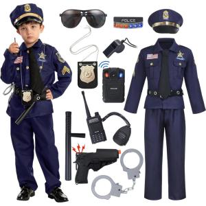 imageSpooktacular Creations 14PCS Halloween Police Costume for Kids Police Officer Costume for Boys Toddler RolePlay PartyBlue