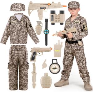 imageSpooktacular Creations Army Costume for Boys Kids Military Costume Soldier DressUp with Accessories for Halloween RoleplayDesert