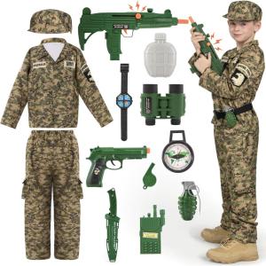 imageSpooktacular Creations Army Costume for Boys Kids Military Costume Soldier DressUp with Accessories for Halloween RoleplayGreen