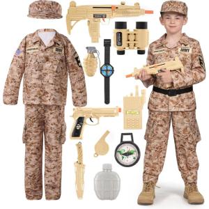 imageSpooktacular Creations Army Costume for Boys Kids Military Costume Soldier DressUp with Accessories for Halloween RoleplayKhaki