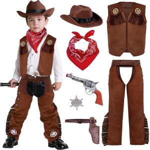 imageSpooktacular Creations Halloween Cowboy Hat Costume for Boys Kids White Brown Western Costume Deluxe Cowboy Outfit Set for Toddler Halloween RolePlay Themed Party Small 57 yrsAll Brown