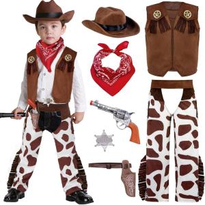imageSpooktacular Creations Halloween Cowboy Hat Costume for Boys Kids White Brown Western Costume Deluxe Cowboy Outfit Set for Toddler Halloween RolePlay Themed Party Small 57 yrsBrownwhite