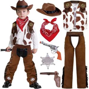 imageSpooktacular Creations Halloween Cowboy Hat Costume for Boys Kids White Brown Western Costume Deluxe Cowboy Outfit Set for Toddler Halloween RolePlay Themed Party Small 57 yrsWhitebrown