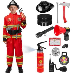 imageSpooktacular Creations Halloween Firefighter Costume for Kids Boys Fireman Costume Set Firefighter Accessories for CosplayRed