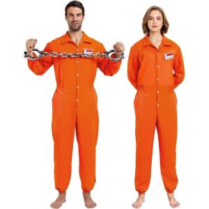 imageSpooktacular Creations Orange Prisoner Jumpsuit Men Orange Jumpsuit Women with Name Tag Halloween Costumes Adult