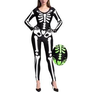 imageSpooktacular Creations Women Skeleton Costume Adult Halloween Glow in the Dark Bodysuit for Halloween Costume Party