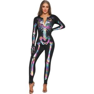 imageSpooktacular Creations Womens Skeleton Costume Glow in the Dark Halloween Skeleton Bodysuit Halloween Costumes for AdultRainbow