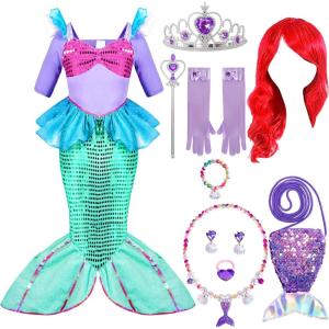 imageSpooktacular Creations Halloween Little Mermaid Costume for Girls Sequin Mermaid Dress Set Dark Purple Princess Dress for Toddler DressUp Cosplay Party Small 57 yrsLight Purple