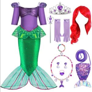 imageSpooktacular Creations Halloween Little Mermaid Costume for Girls Sequin Mermaid Dress Set Dark Purple Princess Dress for Toddler DressUp Cosplay Party Small 57 yrsDark Purple