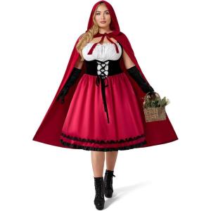 imageSpooktacular Creations Women Little Red Riding Hood Costume Halloween Hooded Cloak Adult Cape Dress for Fairy Cosplay PartyWomens Plus