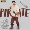 imageSpooktacular Creations Halloween Mens Renaissance Costume Medieval Costume Men Set Pirate Shirt Viking Ankle Banded PantsDark Red