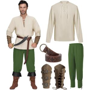 imageSpooktacular Creations Halloween Mens Renaissance Costume Medieval Costume Men Set Pirate Shirt Viking Ankle Banded PantsGreen