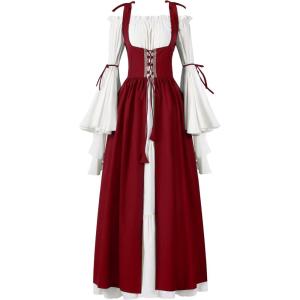 imageSpooktacular Creations Halloween Renaissance Costume Women Renaissance Corset Dress Plus Size Medieval Chemise for CosplayBurgundy