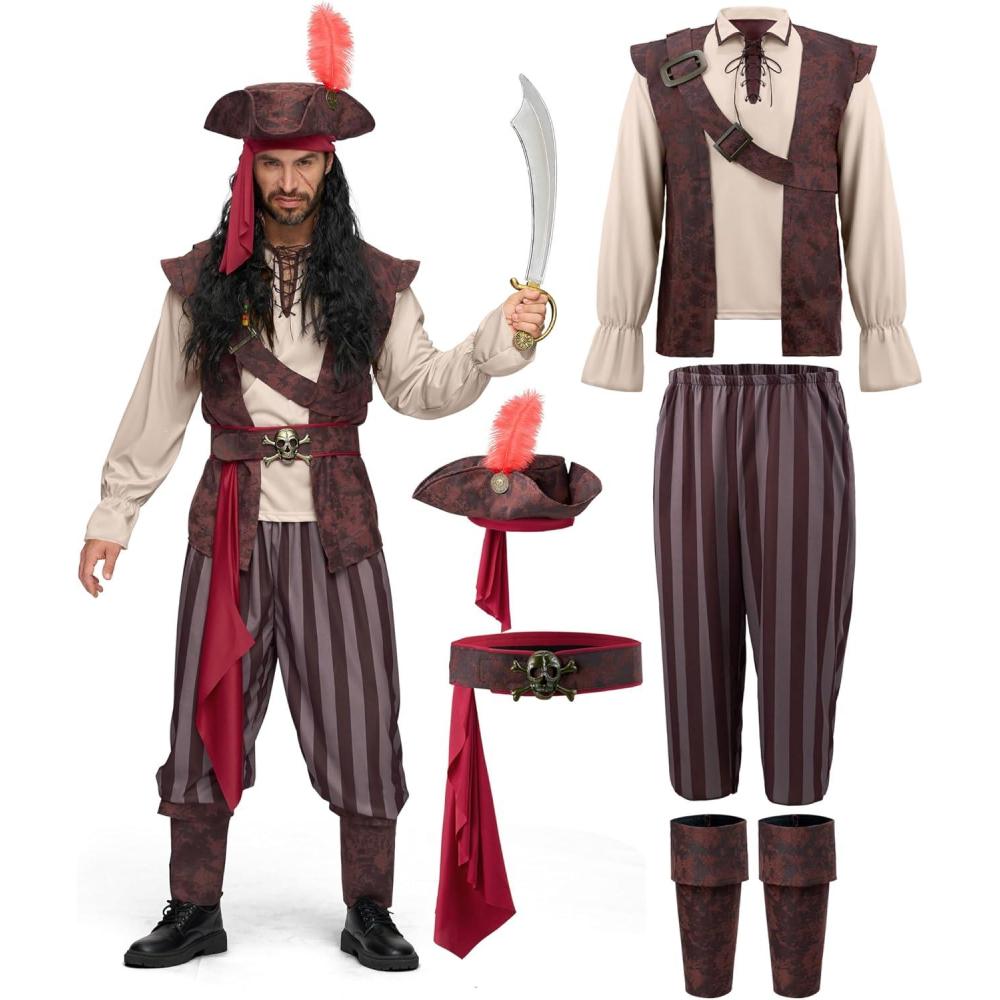 thumbnail image 2 of Mens Caribbean Pirate Costume Adult Sea Captain Robber Costume | UK 2 of 14