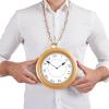 imageSpooktacular Creations Gold Clock Necklace Halloween Jumbo Gold Necklace White Rabbit Clock Hip Hop Rapper for Kids Women Men Halloween Party Decorations White Rabbit Costume