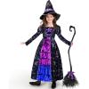 imageSpooktacular Creations Halloween Child Girl Purple Witch Costume Toddler Stars and Moon Witch Dress for Kids Halloween Party
