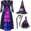 imageSpooktacular Creations Halloween Child Girl Purple Witch Costume Toddler Stars and Moon Witch Dress for Kids Halloween Party