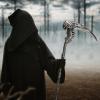 imageSpooktacular Creations Halloween Sin Scythe Costume Accessory Scythe Tool Toy Weapons Silver Skeleton Skull Staff for Kids Women Men Halloween Cosplay Cane Props Party Dress Up