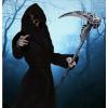 imageSpooktacular Creations Halloween Sin Scythe Costume Accessory Scythe Tool Toy Weapons Silver Skeleton Skull Staff for Kids Women Men Halloween Cosplay Cane Props Party Dress Up