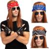 imageSpooktacular Creations Rockstar Costume 90s Rock Heavy Metal with 3pcs Bandanas Wig Gloves Sunglasses for Halloween Costumes 80s 90s Accessories