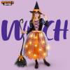imageSpooktacular Creations Witch Costume Kids Light Up Halloween Costumes Witch Dress with Hat and Broom for Girls Sweet Wizard Set for Toddler Scary Halloween Themed Parties Green 3TOrange