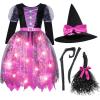 imageSpooktacular Creations Witch Costume Kids Light Up Halloween Costumes Witch Dress with Hat and Broom for Girls Sweet Wizard Set for Toddler Scary Halloween Themed Parties Green 3TPink