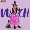 imageSpooktacular Creations Witch Costume Kids Light Up Halloween Costumes Witch Dress with Hat and Broom for Girls Sweet Wizard Set for Toddler Scary Halloween Themed Parties Green 3TPink
