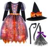 imageSpooktacular Creations Witch Costume Kids Light Up Halloween Costumes Witch Dress with Hat and Broom for Girls Sweet Wizard Set for Toddler Scary Halloween Themed Parties Green 3TOrange