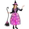 imageSpooktacular Creations Witch Costume Kids Light Up Halloween Costumes Witch Dress with Hat and Broom for Girls Sweet Wizard Set for Toddler Scary Halloween Themed Parties Green 3TPink