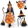 imageSpooktacular Creations Witch Costume Kids Light Up Halloween Costumes Witch Dress with Hat and Broom for Girls Sweet Wizard Set for Toddler Scary Halloween Themed Parties Green 3TOrange
