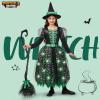 imageSpooktacular Creations Witch Costume Kids Light Up Halloween Costumes Witch Dress with Hat and Broom for Girls Sweet Wizard Set for Toddler Scary Halloween Themed Parties Green 3TGreen
