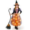 imageSpooktacular Creations Witch Costume Kids Light Up Halloween Costumes Witch Dress with Hat and Broom for Girls Sweet Wizard Set for Toddler Scary Halloween Themed Parties Green 3TOrange