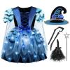 imageSpooktacular Creations Girls Light Up Witch Costume Kids Witch Costume with Hat and Broom for Toddler Halloween Dress PartyBlue
