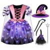imageSpooktacular Creations Girls Light Up Witch Costume Kids Witch Costume with Hat and Broom for Toddler Halloween Dress PartyPurple