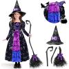 imageSpooktacular Creations Halloween Child Girl Purple Witch Costume Toddler Stars and Moon Witch Dress for Kids Halloween Party