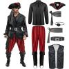 imageSpooktacular Creations Men Pirate Costume Adult Pirate Shirt Vest Viking Pants Hat Set for Halloween Themed PartiesBlack