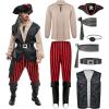 imageSpooktacular Creations Men Pirate Costume Adult Pirate Shirt Vest Viking Pants Hat Set for Halloween Themed PartiesKhaki