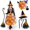imageSpooktacular Creations Witch Costume Kids Light Up Halloween Costumes Witch Dress with Hat and Broom for Girls Sweet Wizard Set for Toddler Scary Halloween Themed Parties Green 3TOrange