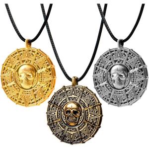imageSpooktacular Creations 3PCS Pirate Coin Necklace Halloween Skull Necklace for Men Women ampamp Kids Cosplay Props Dress Up Accessories